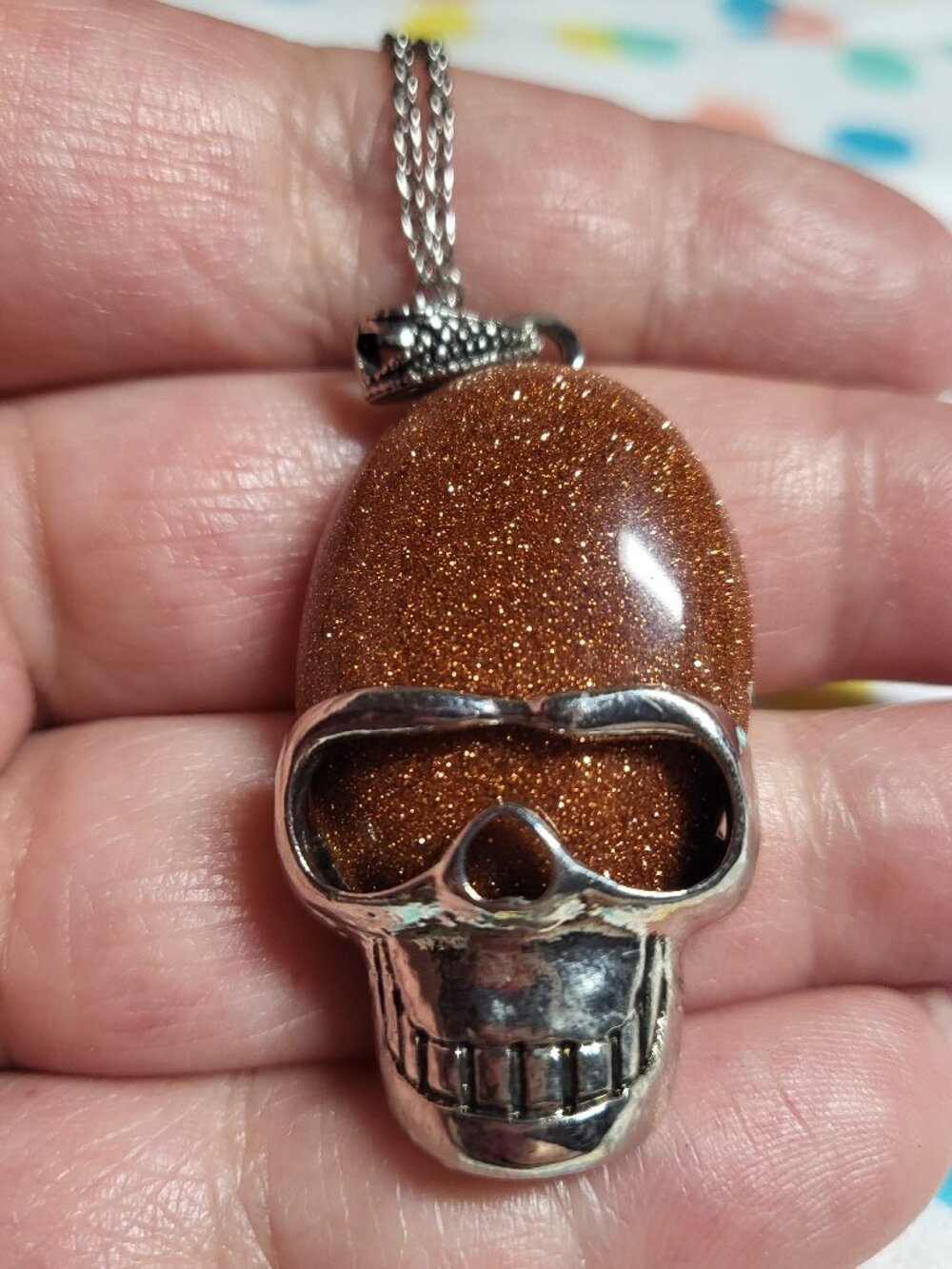 Goldstone Skull Pendant Necklace